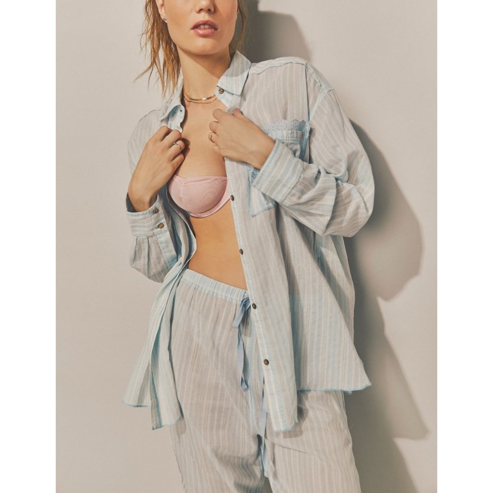 🎉LAST CHANCE🎉 FREE PEOPLE Sleep Mode Pajama Shirt / Blue Combo - Picture 6 of 7